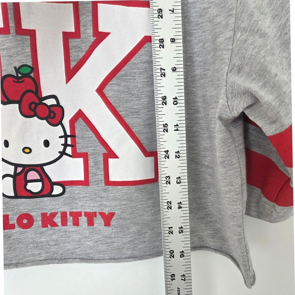 Hello Kitty Sanrio Women 8-10 Cropped Graphic Grey Red Varsity Stripe Medium